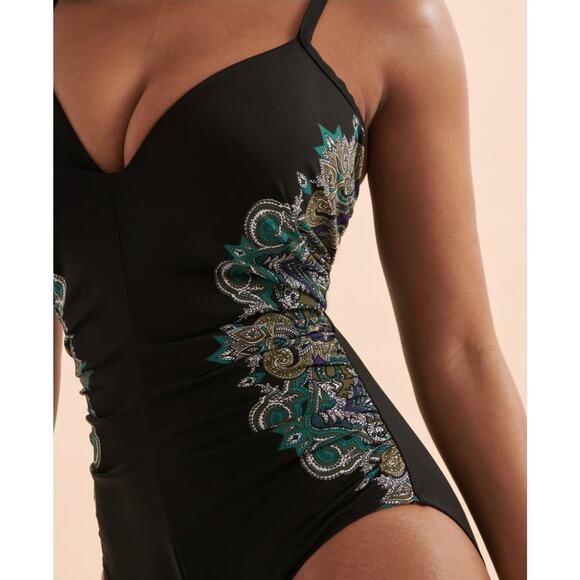 Miraclesuit Precioso Temptation DD Cup One-piece Swimsuit, Black Multicolor 14 - Picture 4 of 13